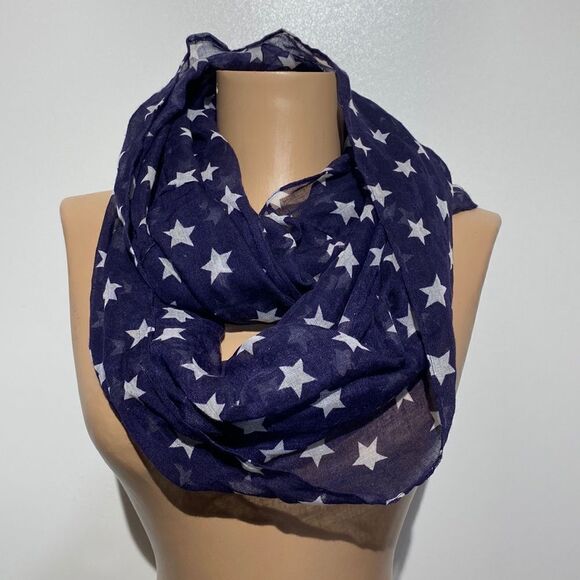 Women's Navy Blue Star Print Lightweight Infinity Scarf Size 64x26 - Picture 1 of 3